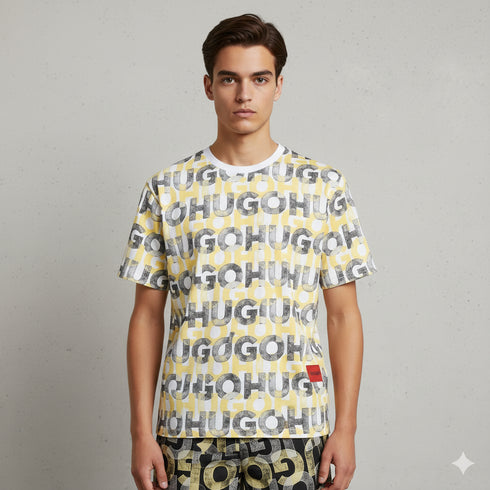 Hugo organic farming jersey short sleeves tee-shirt with monogram allover print